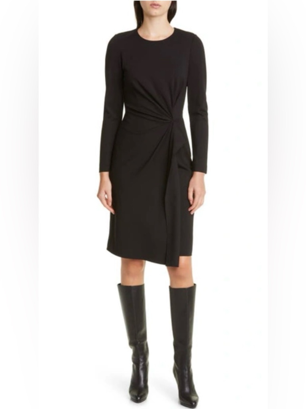 Kobi Halperin Black Knit Dress Long Sleeve Twist Asymmetric Hem NWT M